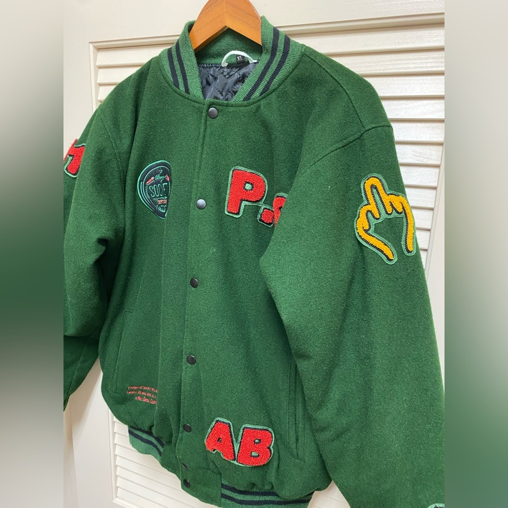Product Of Society 2006 Varsity Jacket XL Green Wool Bomber Streetwear Y2K VTG - Picture 4 of 16